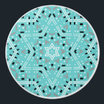 Bouton De Porte En Céramique Étoile de David | Armoire de tiroir décoratif Abst<br><div class="desc">Bouton de tiroir décoratif ou bouton d'armoire avec un design abstrait Star of David dans les tons aqua,  blanc,  gris argenté et noir. Un design original de Susan Silva / 369Mandala.</div>