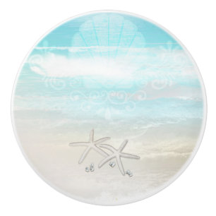 Bouton De Porte En Céramique Étoile de mer blanche de plage élégante chic d'été
