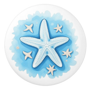 Bouton De Porte En Céramique Étoile de mer en bleu