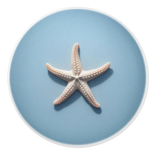 Bouton De Porte En Céramique Étoile de mer exotique sur fond bleu