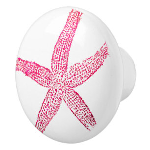 Bouton De Porte En Céramique Étoile de mer rose chaud décoration nautique blanc