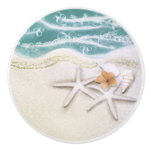 Bouton De Porte En Céramique Étoile de mer sur la plage Eau de mer turquoise Tr