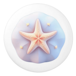 Bouton De Porte En Céramique Étoile de mer sur une pierre de forme unique