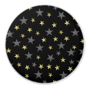 Bouton De Porte En Céramique Étoiles argent et or - Vedette noire de Hollywood 