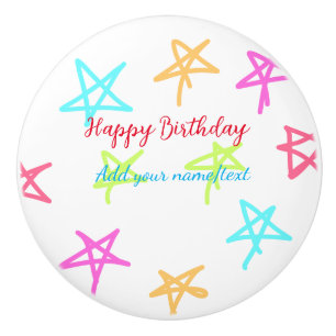 Bouton De Porte En Céramique Étoiles colorées joyeux anniversaire ajouter nom t
