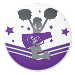 Bouton De Porte En Céramique Étoiles d'argent violet Cheer Filles de premier pl