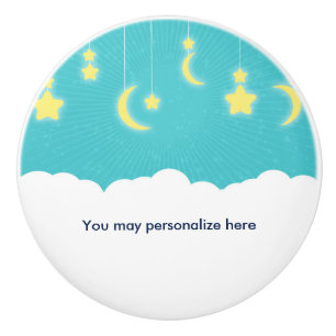 Bouton De Porte En Céramique Étoiles Lune et Nuages Salle de Nurserie Bleu Vert