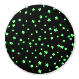 Bouton De Porte En Céramique Étoiles vertes lumineuses sur fond d'espace noir C