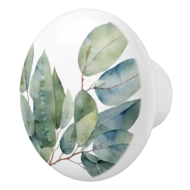 Bouton De Porte En Céramique Eucalyptus aquarelle verdure (Droite)