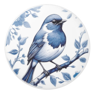 Bouton De Porte En Céramique Europe Robin Bird Delft Bleu et blanc Floral