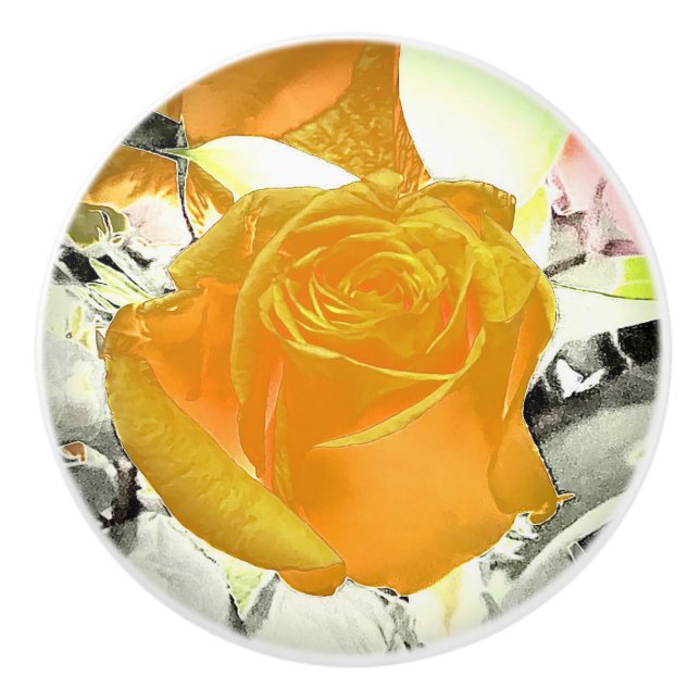 Bouton De Porte En Céramique Explosion de rose jaune (Devant)
