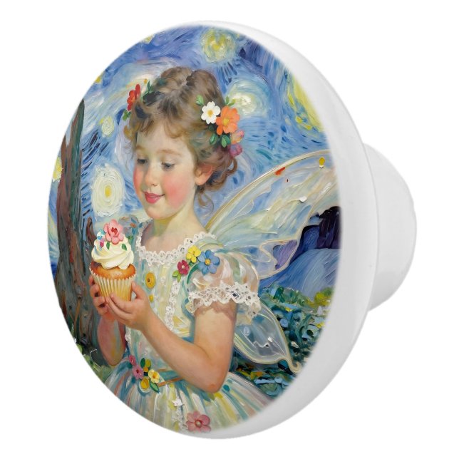 Bouton De Porte En Céramique Fairy Girl with Cupcake| Fairytale (Droite)