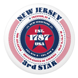 Bouton De Porte En Céramique Faits sur l'État du New Jersey Typographie Rouge B