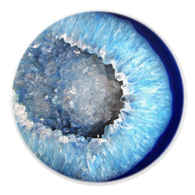 Bouton De Porte En Céramique Falln Geode en cristal bleu (Devant)