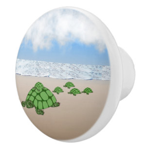 Bouton De Porte En Céramique Famille de tortues terrestres voyageant