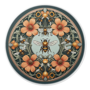 Bouton De Porte En Céramique Fancy Floral Bee-utiful Bee