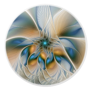 Bouton De Porte En Céramique Fantaisie abstraite et aérienne d'art fractal avec