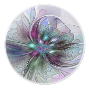 Bouton De Porte En Céramique Fantaisie Abstraite Moderne Fleur Fractale Colorée