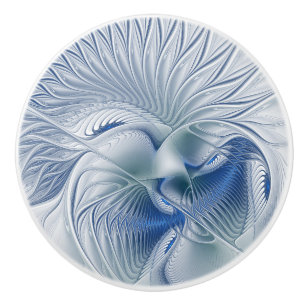 Bouton De Porte En Céramique Fantaisie dynamique Abstrait Tons bleus Art fracta