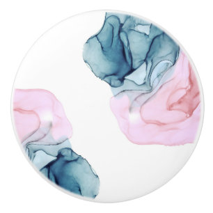 Bouton De Porte En Céramique Fantaisie Éthérée Encre Bleu-vert et Rose Tendance