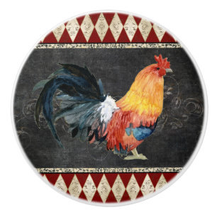 Bouton De Porte En Céramique Farmhouse Cuisine Rooster Rouge or bleu Chalkboard