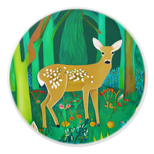 Bouton De Porte En Céramique Faune tachetée dans un cadre forestier Imaginaire
