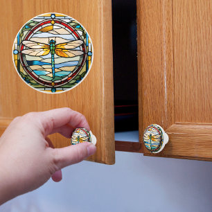 Bouton De Porte En Céramique Fausse Libellule en Verre Peint