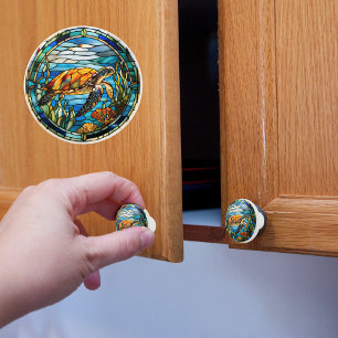 Bouton De Porte En Céramique Fausse Tortue de Mer en Verre Peint