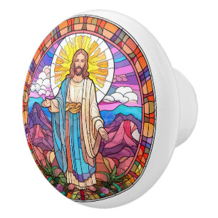 Bouton De Porte En Céramique Faux de verre religieux élégant Jésus