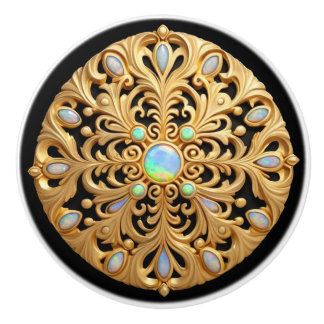 Bouton De Porte En Céramique Faux Gold et Opal