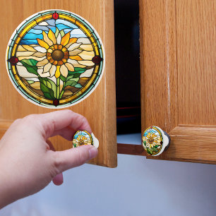 Bouton De Porte En Céramique Faux Verre Teinté Tournesol