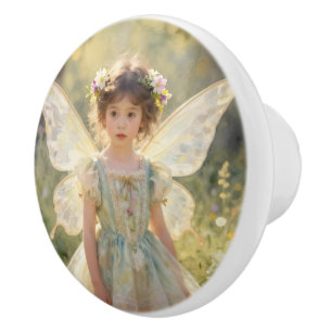 Bouton De Porte En Céramique Fée fille au papillon Conte de fée