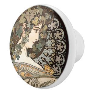 Bouton De Porte En Céramique Femme Art Nouveau vintage par Alphonse Mucha