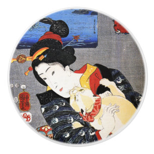 Bouton De Porte En Céramique Femme avec chat