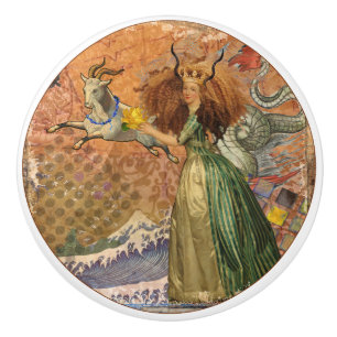 Bouton De Porte En Céramique Femme Capricorne Chèvre Fantaisie Amusant