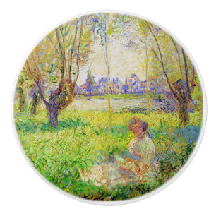 Bouton De Porte En Céramique Femme Monet Assis Sous Les Faux Art