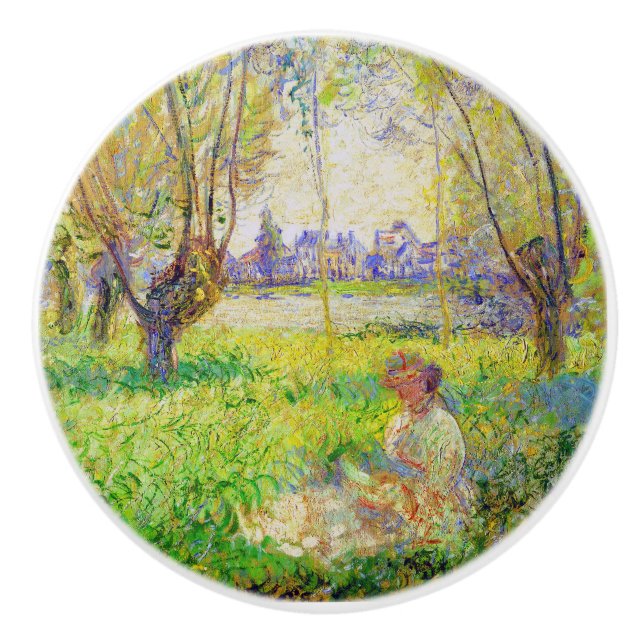 Bouton De Porte En Céramique Femme Monet Assis Sous Les Faux Art (Devant)
