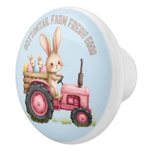 Bouton De Porte En Céramique Ferme de lapin de Pâques fantaisiste tracteur vint