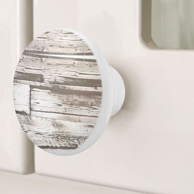 Bouton De Porte En Céramique ferme rustique grange beige gris blanc bois (rustic farmhouse barn beige grey white wood grain ceramic knob)