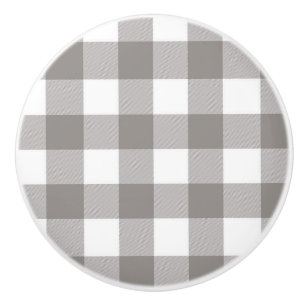 Bouton De Porte En Céramique Ferme Rustique Gris & Blanc Buffalo Plaid Carré