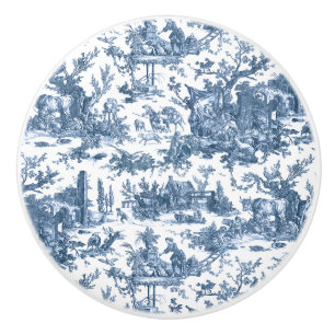 Bouton De Porte En Céramique Ferme vintage Rustique Français Toile Bleu & Blanc