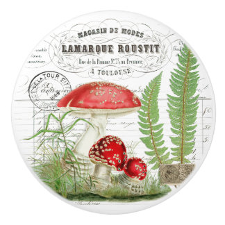 Bouton De Porte En Céramique Ferne de champignons Vintages chic et noix de scri
