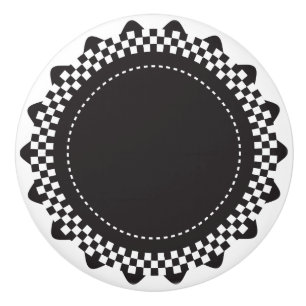 Bouton De Porte En Céramique Feston Checkered noir et blanc
