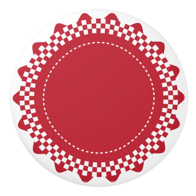 Bouton De Porte En Céramique Feston Checkered rouge foncé et blanc (Devant)