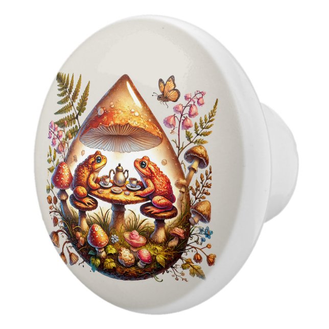 Bouton De Porte En Céramique Fête du thé aux amateurs de grenouilles mignonnes (Droite)