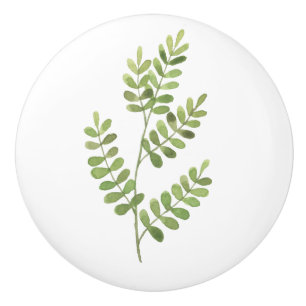 Bouton De Porte En Céramique Feuille botanique verte de mousse