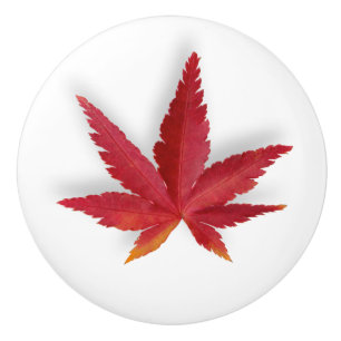 Bouton De Porte En Céramique Feuille d'automne rouge unique