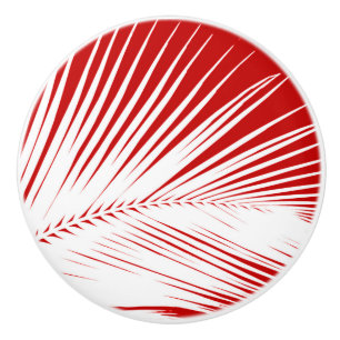 Bouton De Porte En Céramique Feuille de palme - corail foncé rouge et blanc