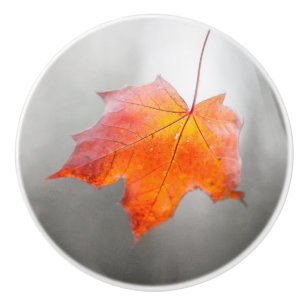 Bouton De Porte En Céramique Feuille d'érable rouge - automne velours