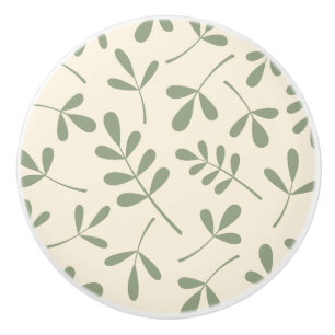Bouton De Porte En Céramique Feuille vert assorti sur la conception crème